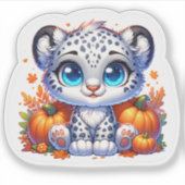 Cute Anime Thanksgiving Snow Leopard Stickers シール (正面)
