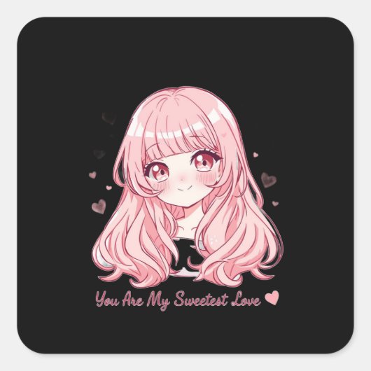 Cute Anime Valentine Sweatshirt スクエアシール (正面)