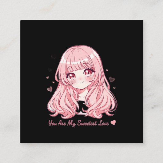 Cute Anime Valentine Sweatshirt スクエア名刺 (正面)