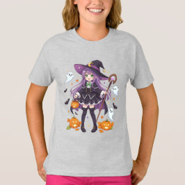 Cute Anime Witch Girl Halloween Kids T-Shirt Tシャツ