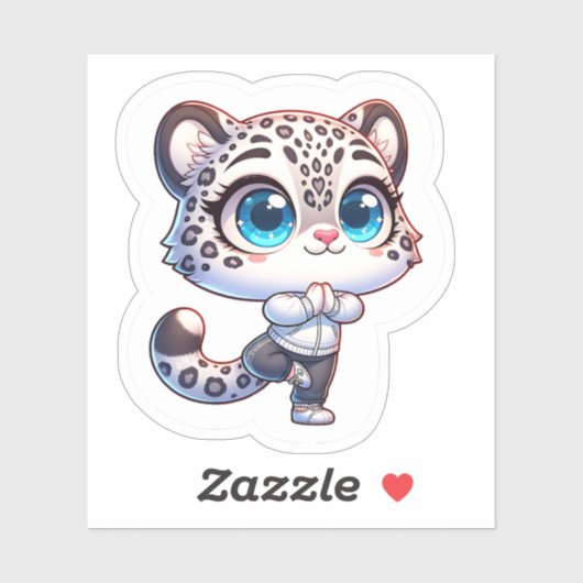 Cute Anime Yoga Sport Snow Leopard Sticker シール (シート)