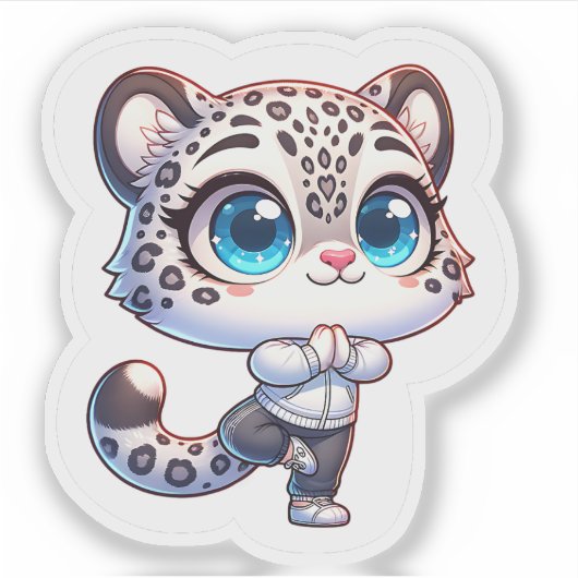 Cute Anime Yoga Sport Snow Leopard Sticker シール (正面)
