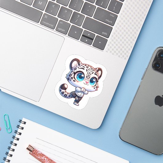Cute Anime Yoga Sport Snow Leopard Sticker シール (ノートパソコンとiPhone)
