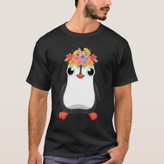 Cute Antarctica Animal Flowers Zoo Bird Penguin Tシャツ (正面)