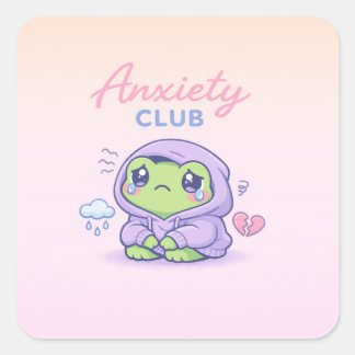Cute Anxiety Club Frog Introvert Hoodie Cartoon スクエアシール