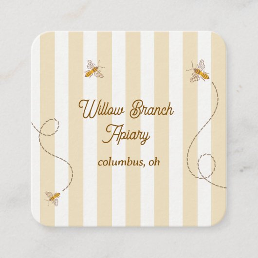 Cute Apiary Yellow Stripes スクエア名刺 (正面)