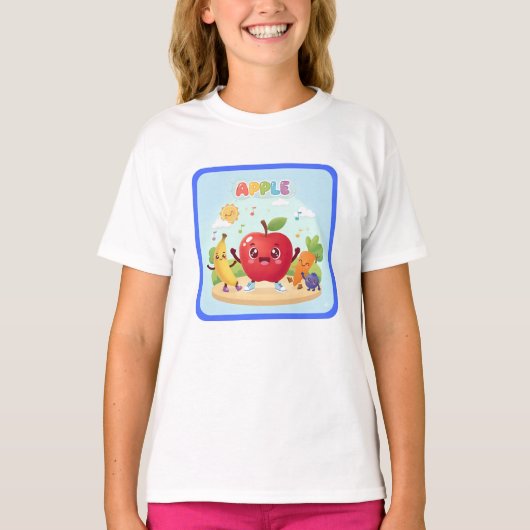 Cute Apple Friends Kids Illustration Tシャツ (正面)