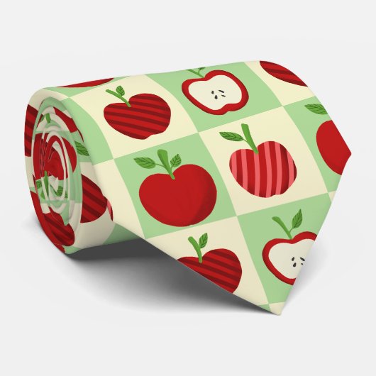 Cute Apple Pattern Green Fall Check Farmhouse ネクタイ (ロール)
