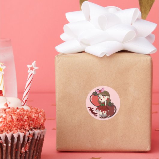 Cute Apple Theme Chibi with Apple Background ラウンドシール (パーティー)