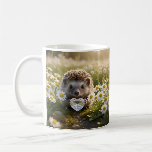 Cute April Hedgehog with Diamond Heart コーヒーマグカップ (左)