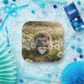 Cute April Hedgehog with Diamond Heart ペーパープレート (パーティー)