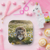 Cute April Hedgehog with Diamond Heart ペーパープレート (パーティー)