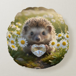 Cute April Hedgehog with Diamond Heart ラウンドクッション