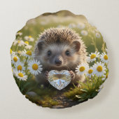 Cute April Hedgehog with Diamond Heart ラウンドクッション (裏面)