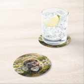 Cute April Hedgehog with Diamond Heart ラウンドペーパーコースター (インサイチュ)