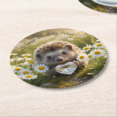 Cute April Hedgehog with Diamond Heart ラウンドペーパーコースター (アングル)