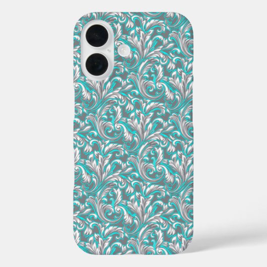 Cute aqua grey seamless floral pattern Case-Mate iPhoneケース (裏面)