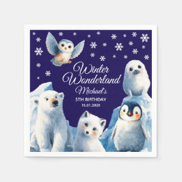 Cute Arctic Animals Blue Winter Kids' Birthday  スタンダードカクテルナプキン