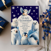 Cute Arctic Animals Blue Winter Kids Birthday 招待状