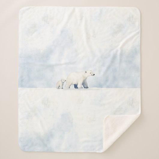 Cute arctic polar bear family シェルパブランケット (正面)