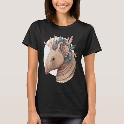 Cute Armadillo Flower Crown Watercolor Animal Tシャツ (正面)