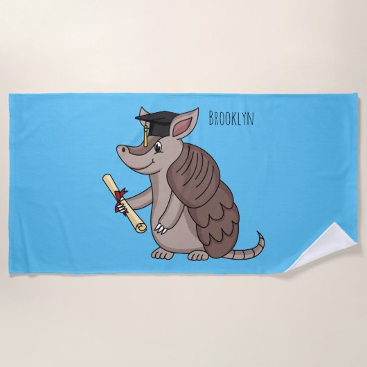 Cute armadillo with graduation cap cartoon ビーチタオル (正面)