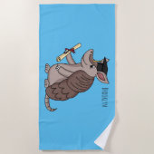 Cute armadillo with graduation cap cartoon ビーチタオル (正面)