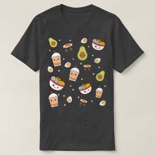 Cute Art For Ramen Noodle Avocado Sushi & Boba Tea Tシャツ (デザイン正面)