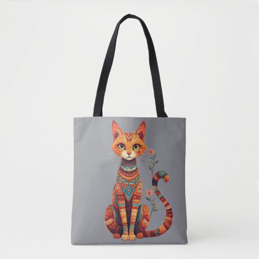 Cute Artistic Cat with Floral Branch トートバッグ (正面)