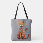 Cute Artistic Cat with Floral Branch トートバッグ (裏面)