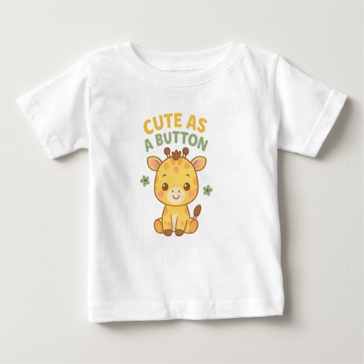 Cute as a Button – Baby Giraffe Charm ベビーTシャツ (正面)