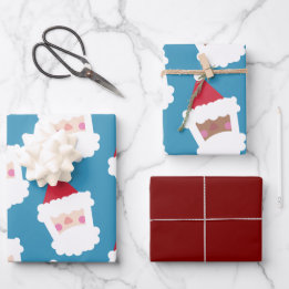 Cute Assorted Santa and Black Stanta ラッピングペーパーシート