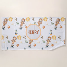 Cute Astronaut and Adorable Space Adventure ビーチタオル