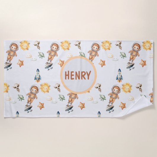 Cute Astronaut and Adorable Space Adventure ビーチタオル (正面)