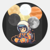 Cute Astronaut and Planets Sticker ラウンドシール (正面)