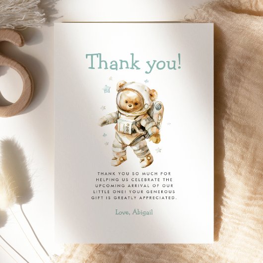 Cute Astronaut Bear Baby Shower Thank You Card 招待状