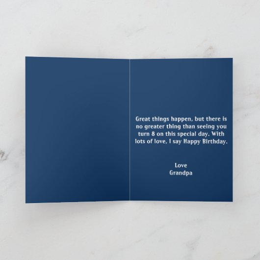 Cute Astronaut Blue Black Galaxy 8th Birthday カード (内部)