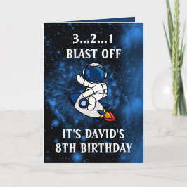 Cute Astronaut Blue Black Galaxy 8th Birthday カード