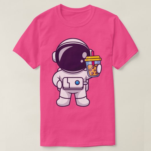 Cute Astronaut Bubble Tea In Space Tシャツ (デザイン正面)