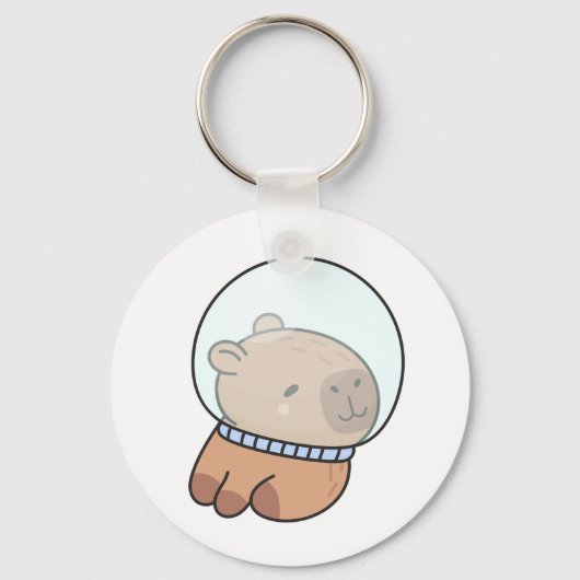 Cute Astronaut Capybara in Space Helmet Kawaii キーホルダー (正面)