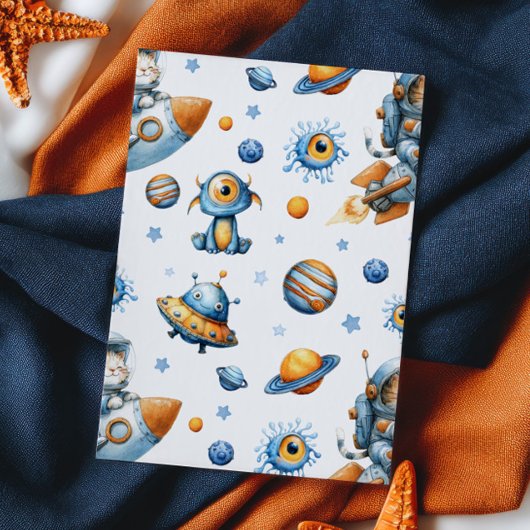 Cute Astronaut Cat Blast Off Space 1st Birthday 招待状