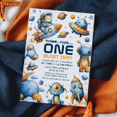 Cute Astronaut Cat Blast Off Space 1st Birthday 招待状