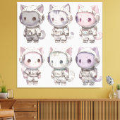 Cute Astronaut Cat Crew – Kawaii Space Cats キャンバスプリント (インサイチュ (リビング))