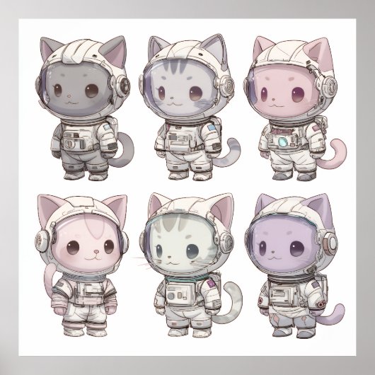 Cute Astronaut Cat Crew – Kawaii Space Cats ポスター (正面)