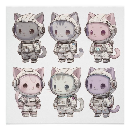 Cute Astronaut Cat Crew – Kawaii Space Cats ポスター (正面)