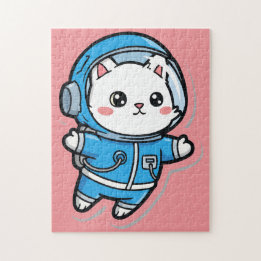 Cute Astronaut Cat Custom Photo Jigsaw Puzzle ジグソーパズル