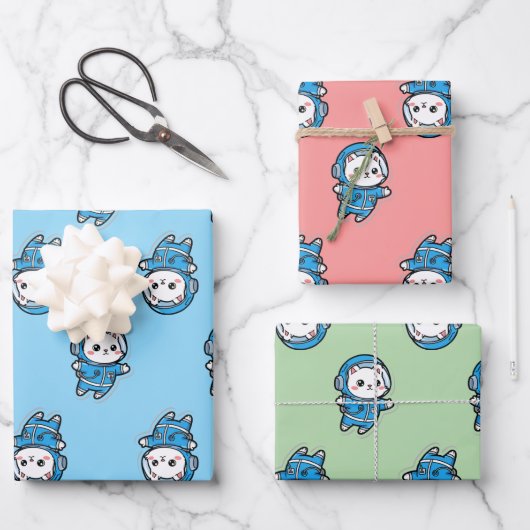 Cute Astronaut Cat Custom Photo Wrapping Paper ラッピングペーパーシート (正面)