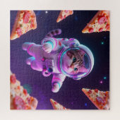 Cute Astronaut Cat Floating Pizza Space Adventure ジグソーパズル (横)