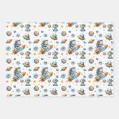 Cute Astronaut Cat Galaxy Pattern Navy Blue Space ラッピングペーパーシート (正面2)
