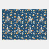Cute Astronaut Cat Galaxy Pattern Navy Blue Space ラッピングペーパーシート (正面)